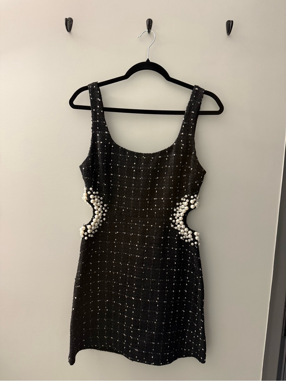 Zara Black Tweed Mini Dress with Pearl Side Cutouts